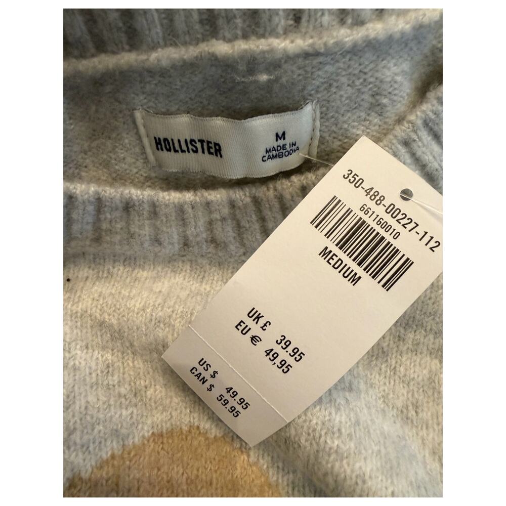 Hollister Bunny Graphic Sweater Light Gray Soft Knit Pullover Size Medium NWT - Picture 7 of 8